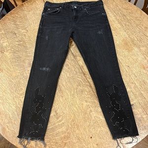 Zara Black Distressed Jeans with Embellishments